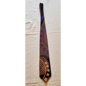 Vintage Purple Gray Black Gold Retro Geometric Anime Style Necktie Nova Silk